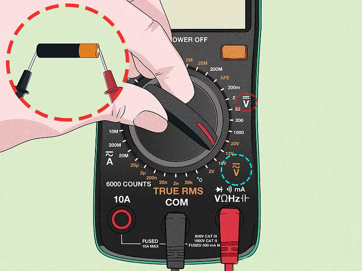 اندازه گیری ولتاژ باطری به کمک مولتی متر